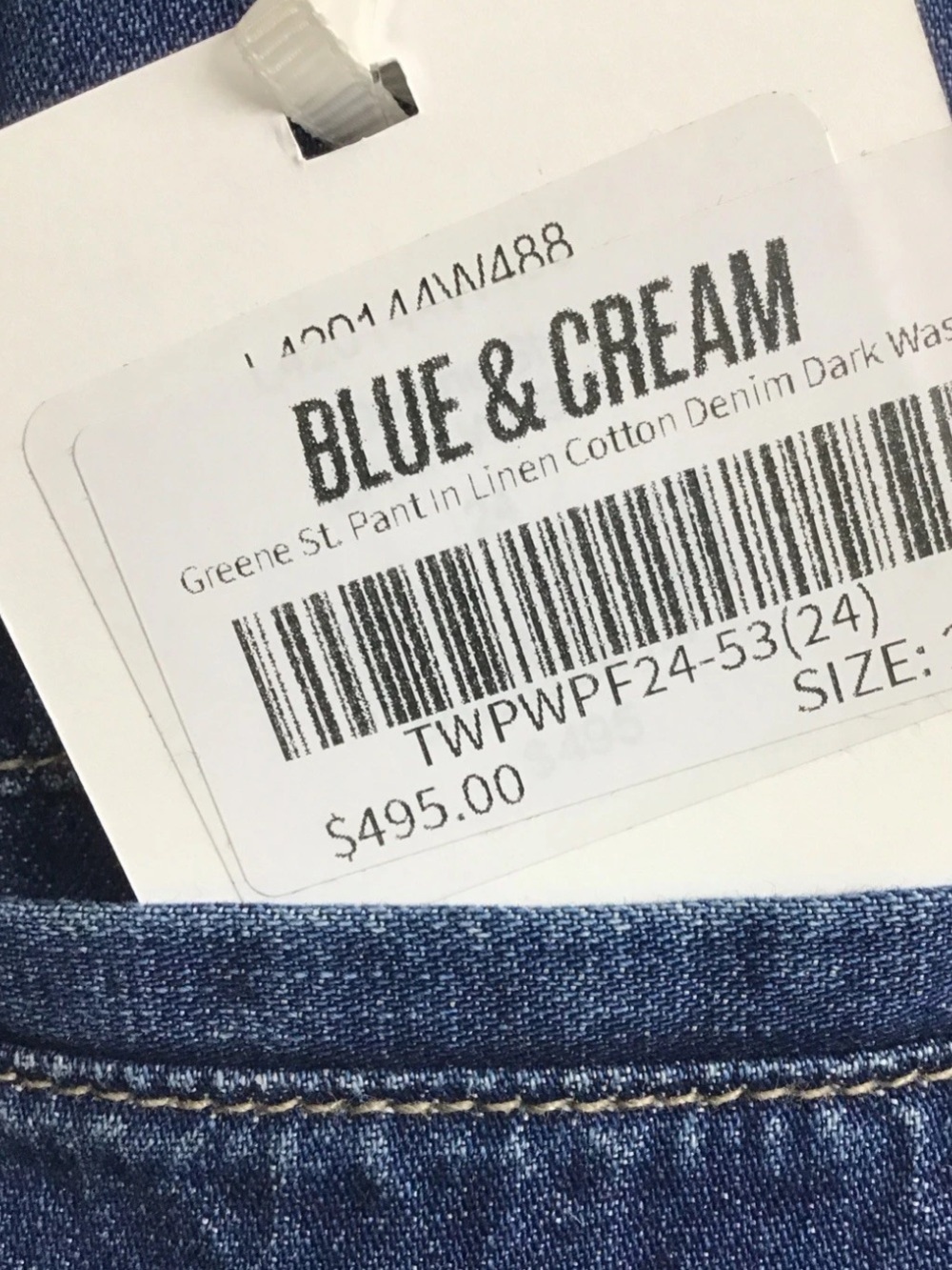 NWT TWP Greene St. Wide Leg Linen Blend Pants Dark Wash Blue Cotton $495 Size 29 - Picture 11 of 11
